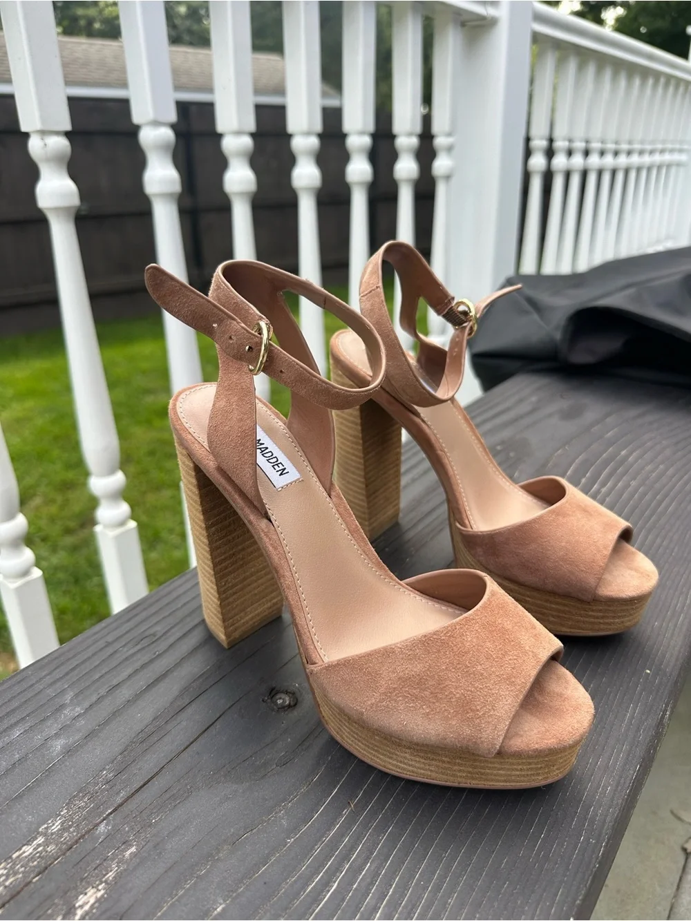 Steve Madden Nude/Tan Suede Platform Heels with Ankle Strap